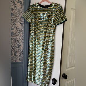 Gianni Bini Blue and Gold Sequin Midi Dress